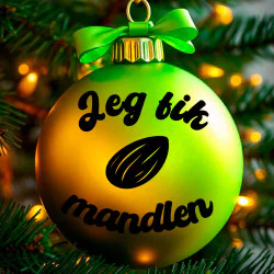 Jeg fik mandlen #2 klistermærke til julekugle Jeg fik mandlen #2 klistermærke til julekugle