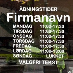 Enkel åbningstids sticker med valgfrit navn Enkel åbningstids sticker med valgfrit navn