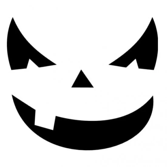 strygestof af høj kvalitet, horror pumpkin face Sort silhuet af et uhyggeligt græskaransigt med skæve øjne og tænder