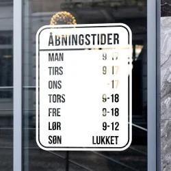 Åbningstider (sticker) firkantet med runde hjørner Åbningstider (sticker) firkantet med runde hjørner
