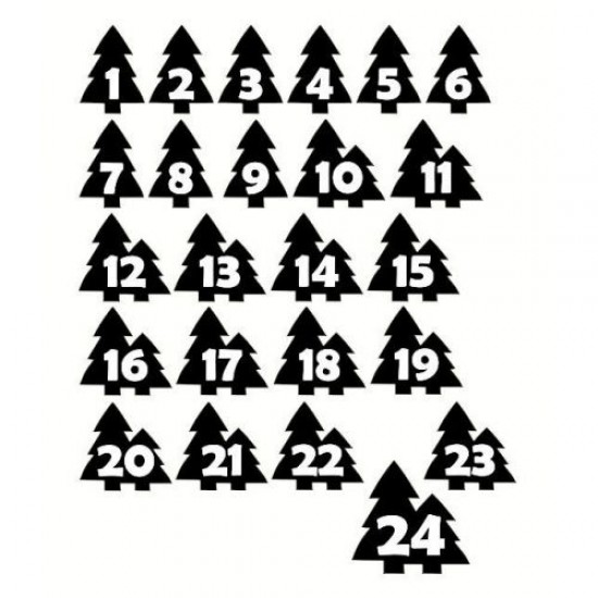 strygestof af høj kvalitet, Julekalendertal 1 ark med tal 1-24 - grantræer Julekalendertal 1 ark med tal 1-24 - grantræer