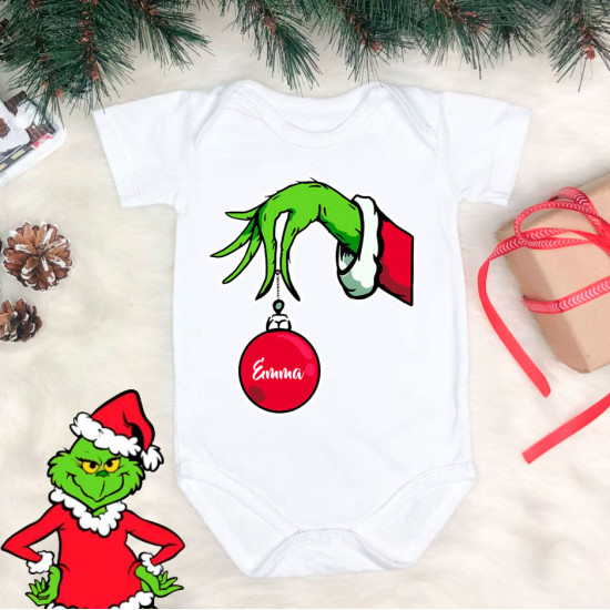 strygestof af høj kvalitet, Grinch med julekugle - strygemærke Grinch med julekugle - strygemærke
