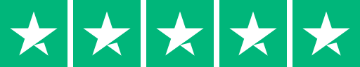 Fem hvide Trustpilot stjerner på grøn baggrund